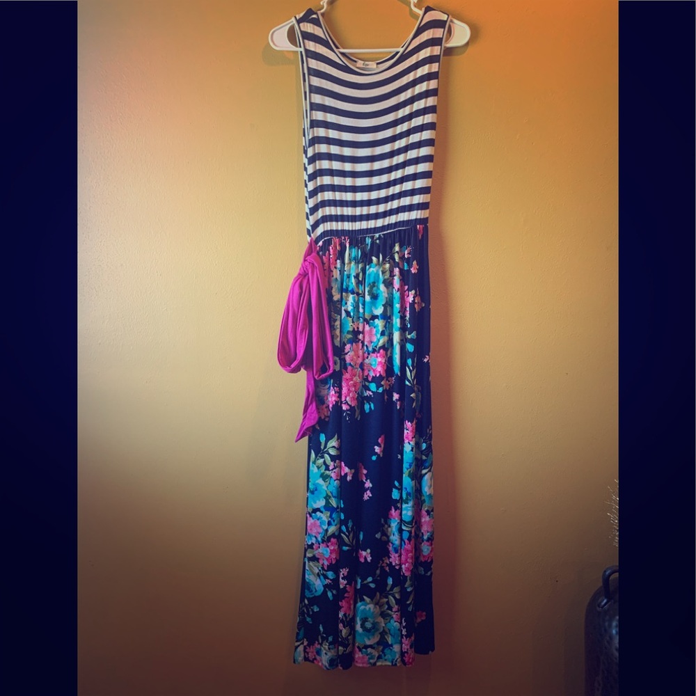 Navy Stripes and Floral Maxi